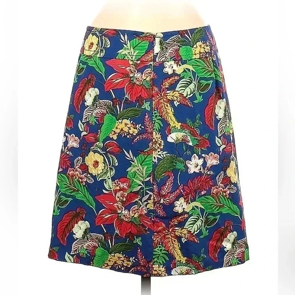Talbots | Navy Blue A-Line Floral Tropical Resort Cotton Skirt Size 6 Small S - Picture 4 of 5